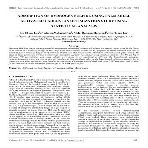 Adsorption of hydrogen sulfide using palm shell activated carbon | PDF