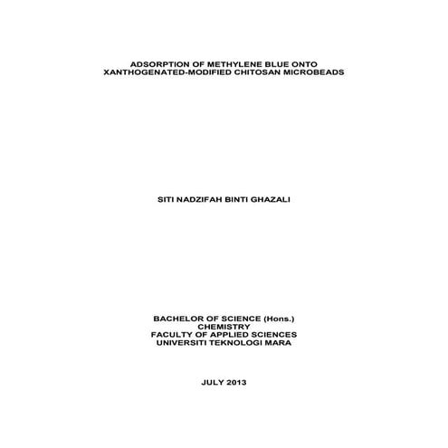 Adsorption of mb onto xmcm