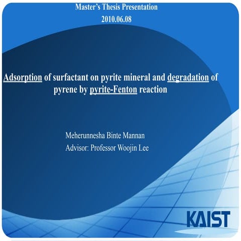 Adsorption of surfactant on pyrite mineral and degradation of pyrene by pyrite fenton reaction