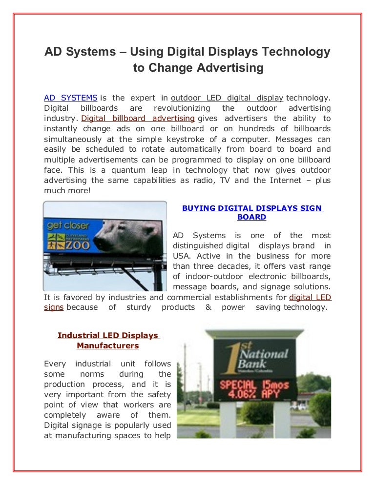 AD Systems Using Digital Displays Technology to Change Advertising