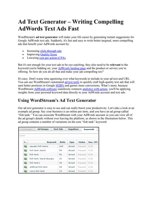 Ad text generator