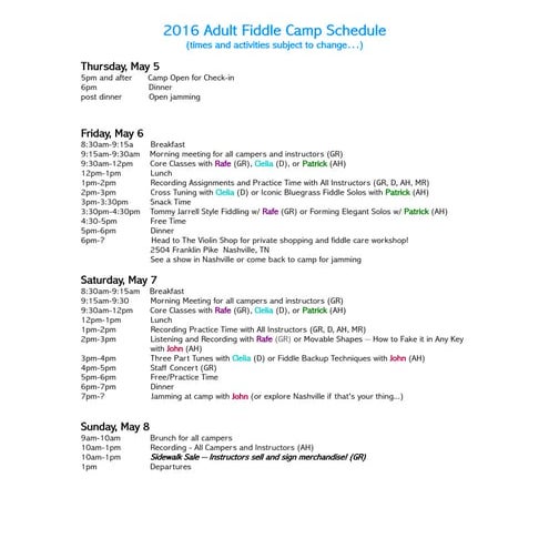 Adult fiddle camp schedule 2016