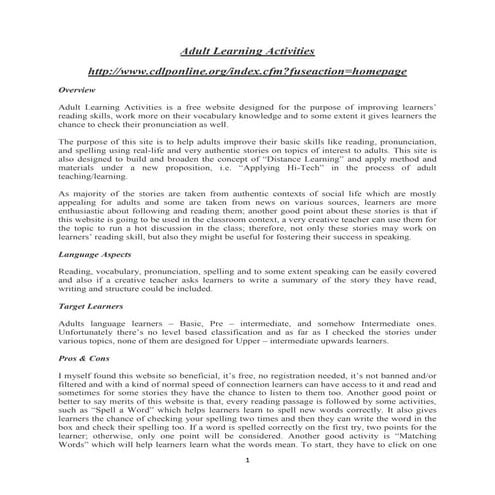 Adult learning activities