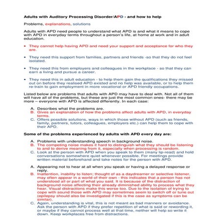 Working with Adults with Auditory Processing Disorder