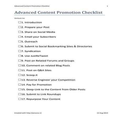 Advanced Content Promotion Checklist
