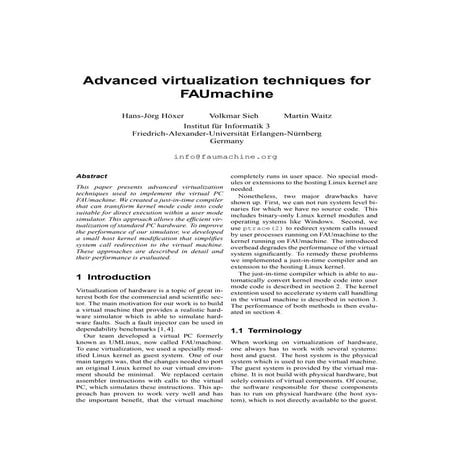 Advanced virtualization techniques for FAUmachine