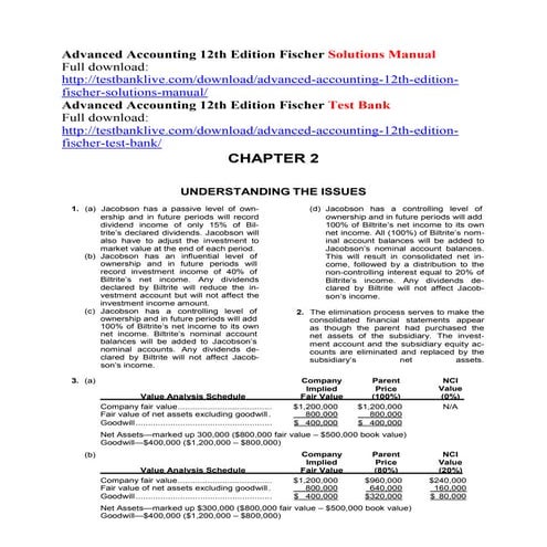 Advanced accounting 12th edition fischer solutions manual