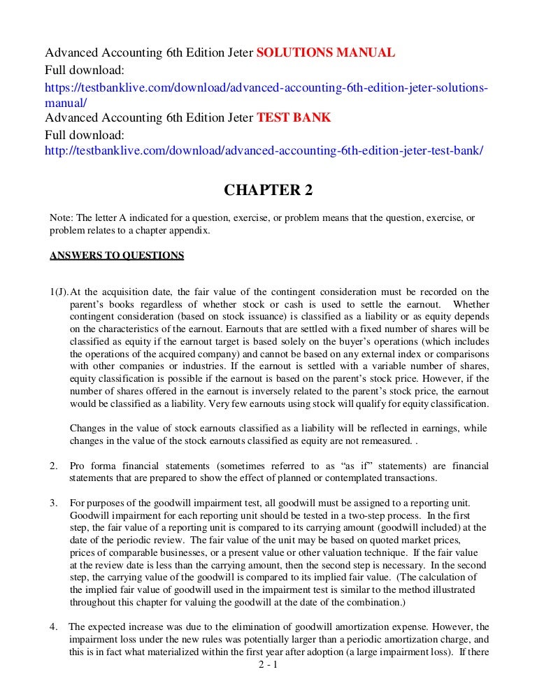 Advanced Accounting 6th Edition Jeter Solutions Manual