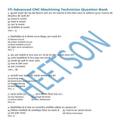 Advanced CNC Machining Technician ITI Question Bank