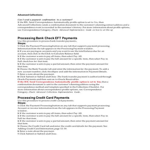 Advanced collections process