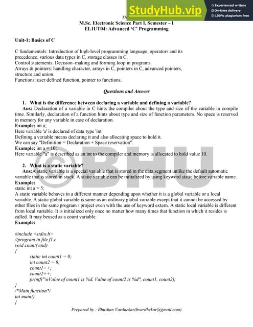 Advanced C Programming Notes