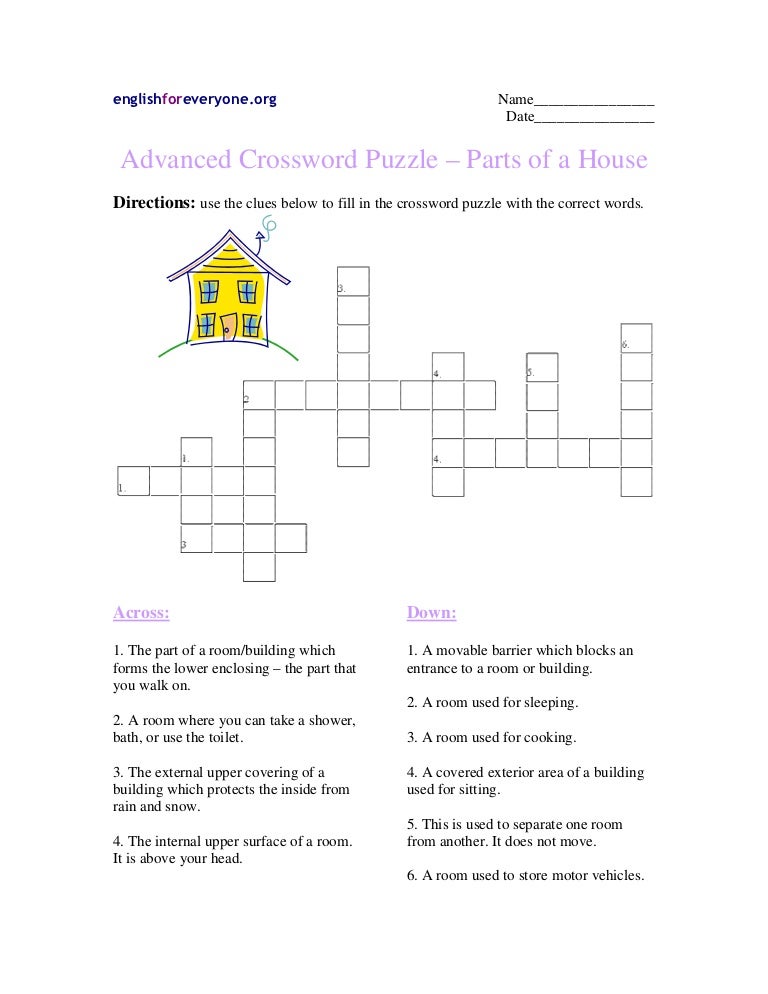 advanced crossword puzzle parts of a house