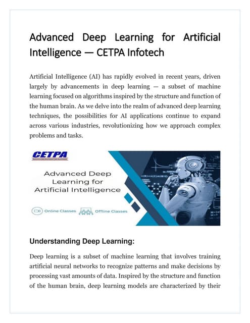 Advanced Deep Learning for Artificial Intelligence — CETPA Infotech | PDF