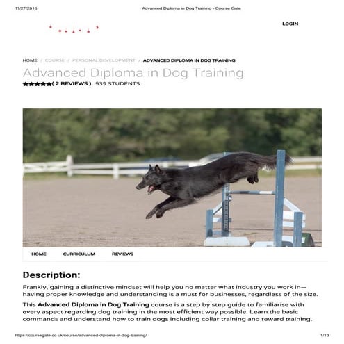 Advanced diploma in dog training - course gate