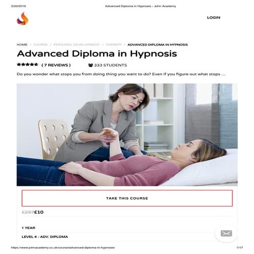 Advanced Diploma in Hypnosis - John Academy 