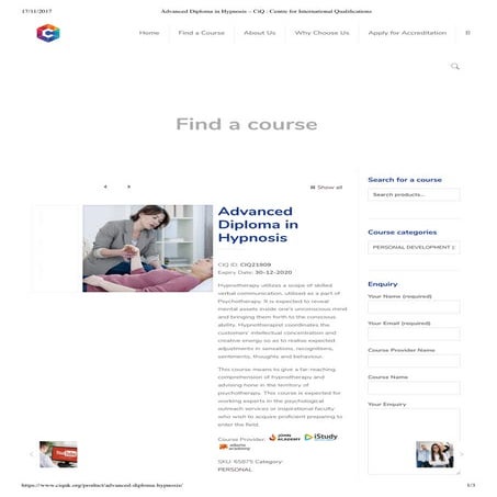 Advanced diploma in hypnosis – CIQ