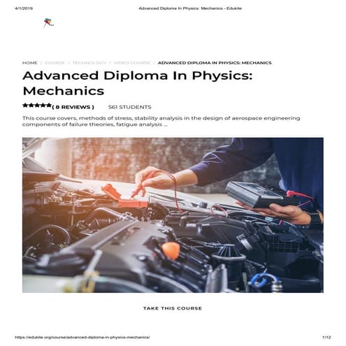 Advanced Diploma In Physics_ Mechanics - Edukite