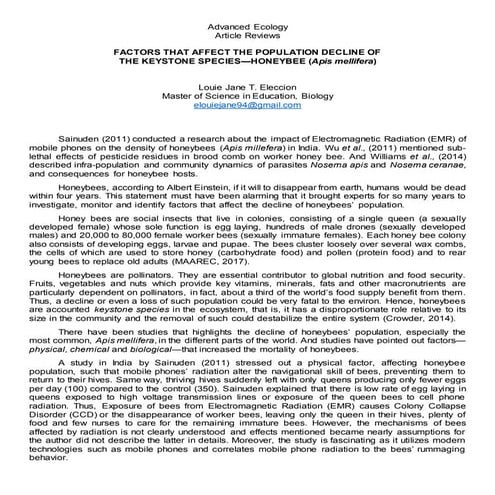 FACTORS AFFECTING POPULATION DECLINE OF HONEYBEES (Apis mellifera)