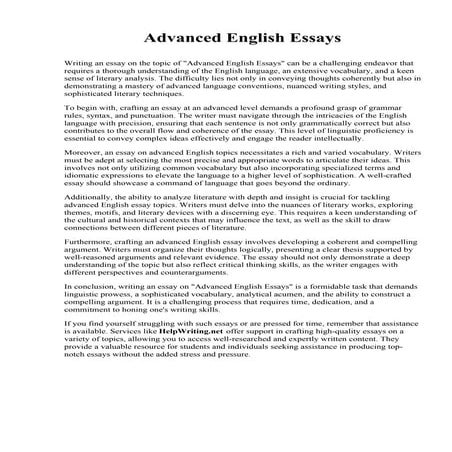 Advanced English Essays. Quincy University