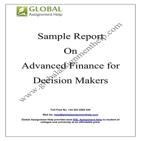 Sample Report On Advanced Finance for Decision Makers By Global Assignment Help