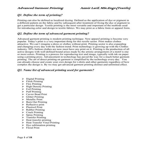 Advanced garments printing 