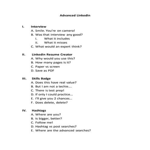 Advanced LinkedIn Outline