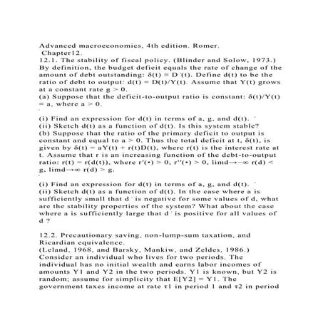 Advanced macroeconomics, 4th edition. Romer. Chapter12.12.1. T.docx