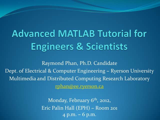 Advanced MATLAB Tutorial for Engineers & Scientists | PPT