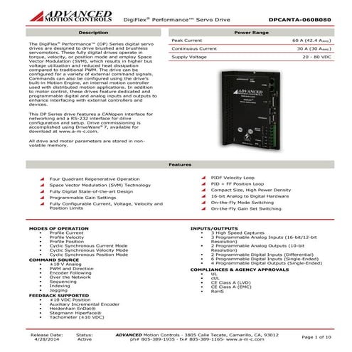 Advanced motion controls dpcanta 060b080