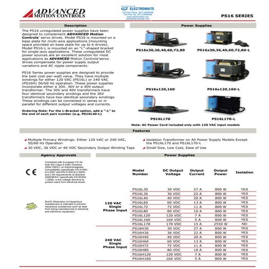 Advanced motion controls ps16h120 l