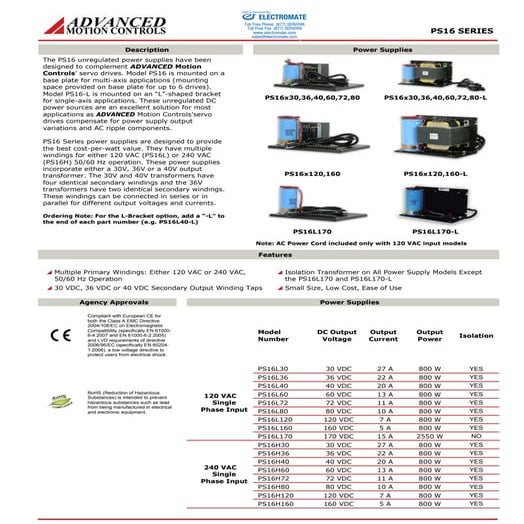 Advanced motion controls ps16l160