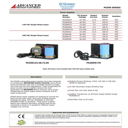 Advanced motion controls ps300w72