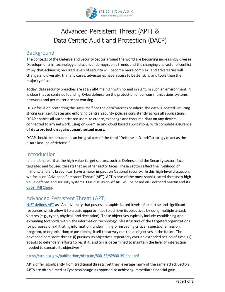Advanced persistent threat (apt) & data centric audit and protect…