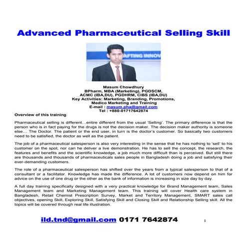 Advanced pharmaceutical selling skill