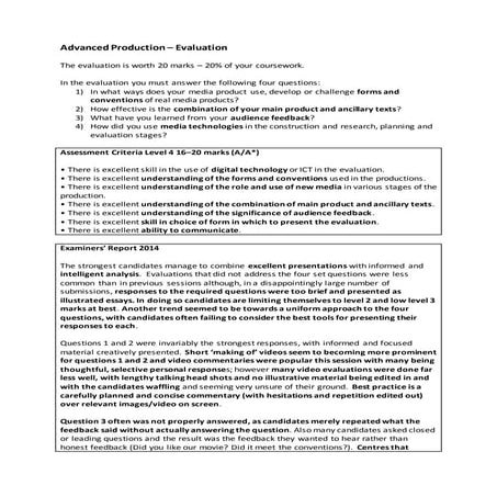 Advanced production evaluation