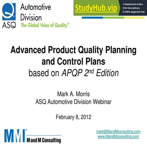 Advanced Product Quality Planning And Control Plans Based On APQP 2 Nd Edition