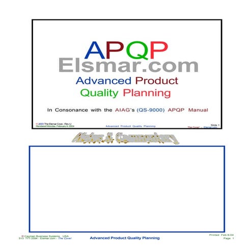 Advanced Product Quality Planning  Apqp