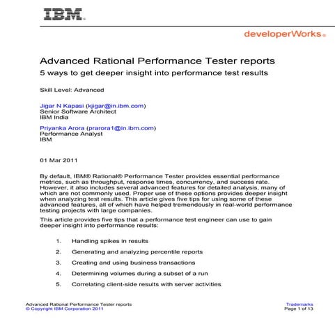 Advanced Rational Performance Tester reports
