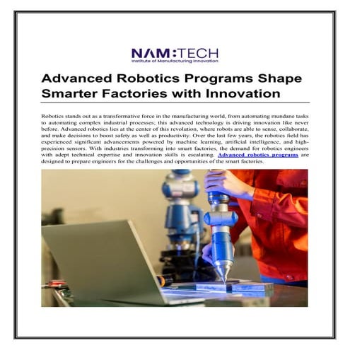 Advanced Robotics Programs Shape Smarter Factories with Innovation | PDF