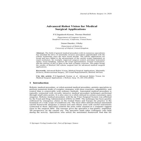 Advanced Robot Vision for Medical Surgical Applications