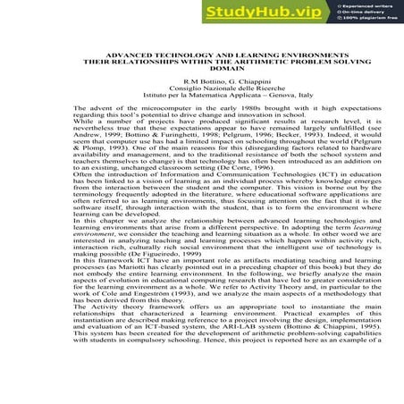 Advanced Technology And Learning Environments Their Relationships Within The ...