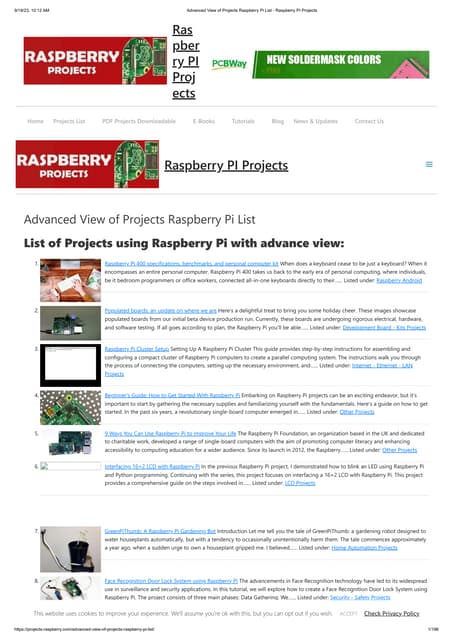Advanced View of Projects Raspberry Pi List - Raspberry PI Projects.pdf