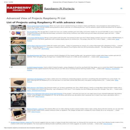 Advanced View of Projects Raspberry Pi List - Raspberry PI Projects (1).pdf