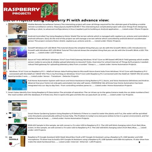 Advanced view of projects raspberry pi list raspberry pi projects | PDF