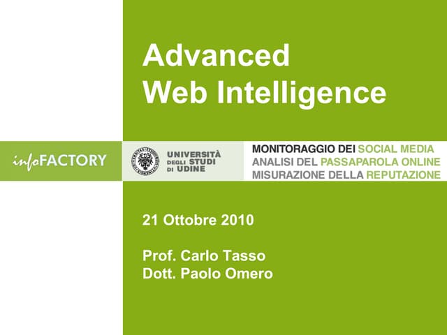 Advanced web intelligence, Carlo Tasso, Paolo Omero, infoFACTORY.