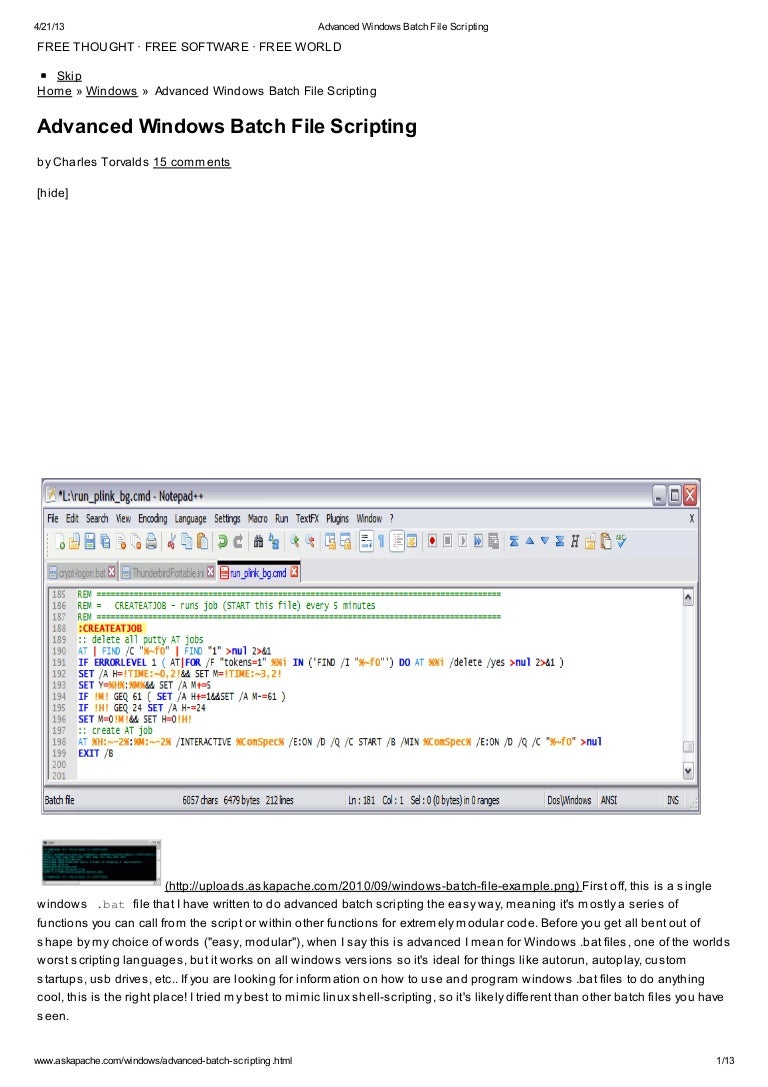 Advanced windows batch file scripting