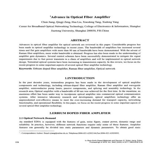 Advance in optical fiber amplifier