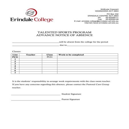 Advance notice of absence