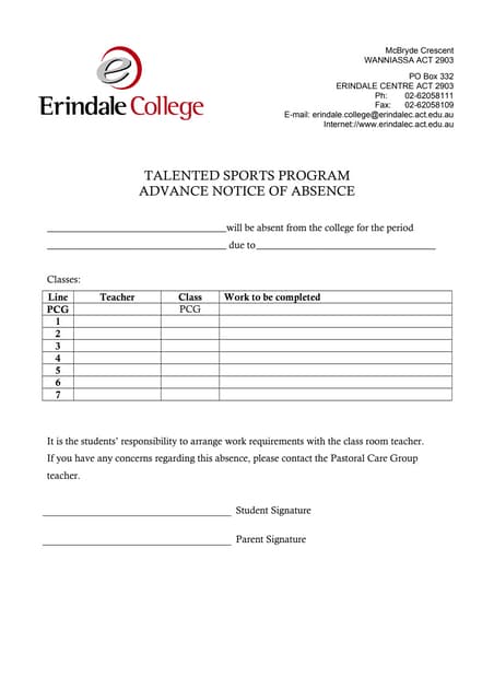 Advance notice of absence