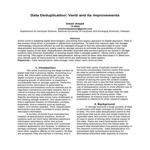 Data Deduplication: Venti and its improvements